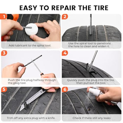 ETENWOLF Flat Tire Repair Kit with Plugs 16 Pcs, Heavy Duty Tire Plug Kit - color: Grey
