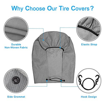 Tire Covers for RV Wheel Set of 4 Non-Woven Wheel Covers Waterproof UV Coating Tire Protectors Universal Fit for RV Trailer Camper Truck Jeep SUV Car Wheel, Fits Tire Diameters 24-26” - size: 24-26”