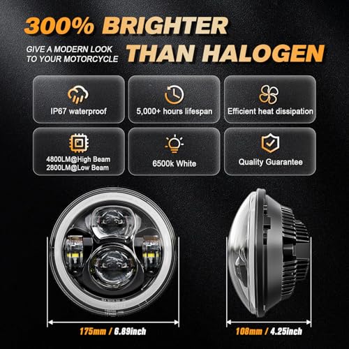 7 inch Motorcycle LED Headlight w/DRL fit for Harley Street Glide, Black - color: Black