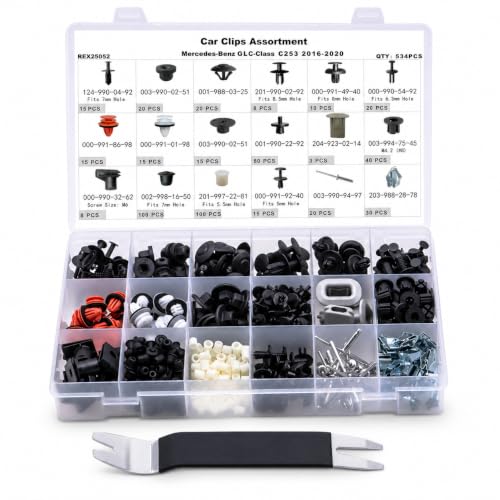 Rexka 535pcs for Mercedes-Benz Interior & Exterior Trim Clip Assortment - Bumper, Rocker Panel, Grille, Engine Cover, Splash Shield & Door Panel - GLC C253-1249900492, 0019880325, 2019900292 - color: 535pcs