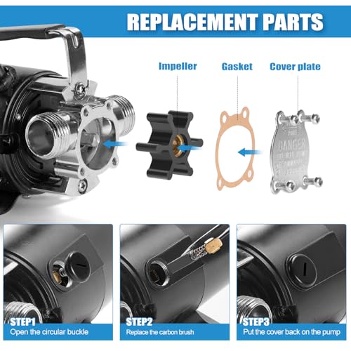 Water Transfer Pump, 115V 1/10HP Electric Utility Pump with On/Off Switch 2 * 6 ft Water Hoses Kit for Removing Water from Garden Pools Aquariums Hot Tub Draining 1/8’’ Low Suction for Rain Barrel - color: Black