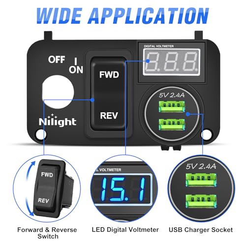 Nilight Golf Cart Key Switch Console Panel Dual USB 9V-48V DC - color: Blue, size: Key Switch Console Panel