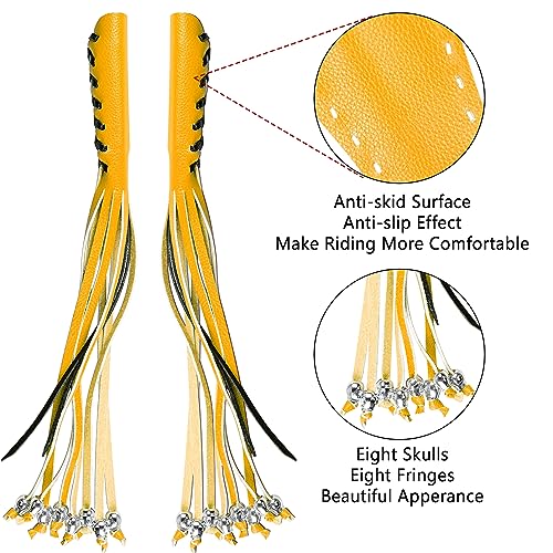 2PCS Faux Leather Motorcycle Lever Covers with Fringes, Motorcycle Brake Clutch Lever Covers Grip Tassels Motorcycle Handlebar Handle Grip Covers, Fringed Leather Lever Covers Wraps with Skulls - color: Yellow & Black Laces*1 & Yellow Laces*1