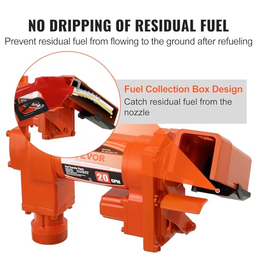 VEVOR Fuel Transfer Pump, 12V DC 20 GPM 1/4 HP, High Flow Cast Iron Gasoline Extractor Pump with Fuel Collection Box Design for Gasoline, Diesel, Kerosene, Ethanol & Methanol Blends, and Biodiesel - size: 12V 20GPM without Accessories