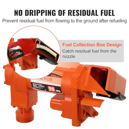 VEVOR Fuel Transfer Pump, 12V DC 20 GPM 1/4 HP, High Flow Cast Iron Gasoline Extractor Pump with Fuel Collection Box Design for Gasoline, Diesel, Kerosene, Ethanol & Methanol Blends, and Biodiesel - size: 12V 20GPM without Accessories