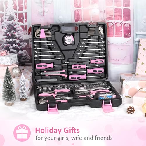 FASTPRO 225-Piece Pink Tool Set, Home Tool Kit with Tool Box