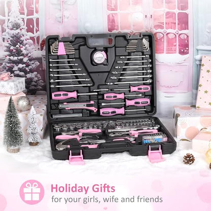 FASTPRO 225-Piece Pink Tool Set, Home Tool Kit with Tool Box