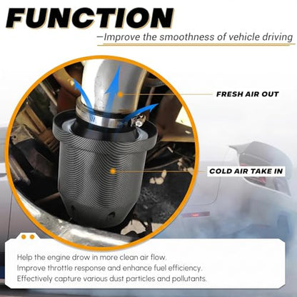 Catekro High Flow 3'' Cold Air Intake Filter, Washable & Reusable, Black