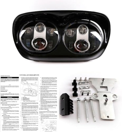 TOPNEW Dual LED Headlight for Motorcycle Road Glide 2004 2005 2006 2007 2008 2009 2010 2011 2012 2013 (Silver+Black) - color: Silver+Black