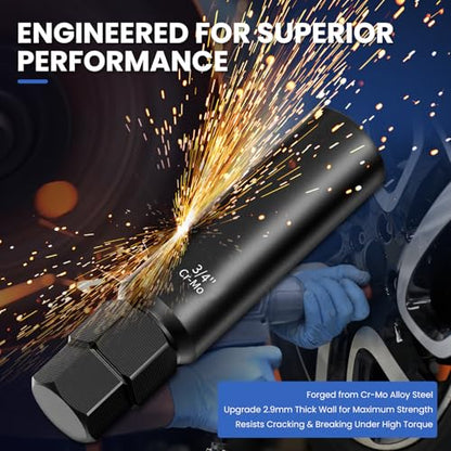 10PCS Spline Lug Nut Socket Set, Wheel Lock Removal Kit & Master Key for 5/6/7/12 Spline Locking Nuts with SAE 19mm Hex Deep Socket, Cr-Mo Steel - size: 10PCS Spline Lug Nut Socket Set