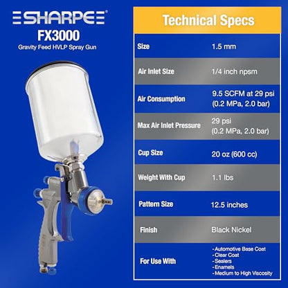 Graco-Sharpe 288881 HVLP FX3000 Paint Spray Gun, 1.5 mm - style: 1.5 mm
