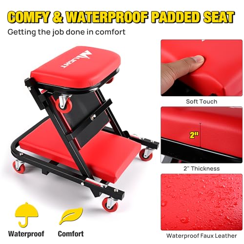 Nilight 40" Z Creeper 2-in-1 Folding Rolling Mechanic Seat - color: Red