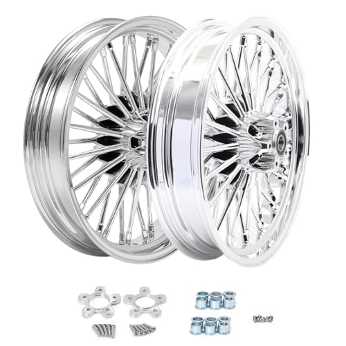 TOFR 18x3.5 18x3.5 Chrome Fat Spoke Wheels For Harley Touring Baggers 00-07 - color: Chrome, size: Front:18x3.5 Rear:18x3.5