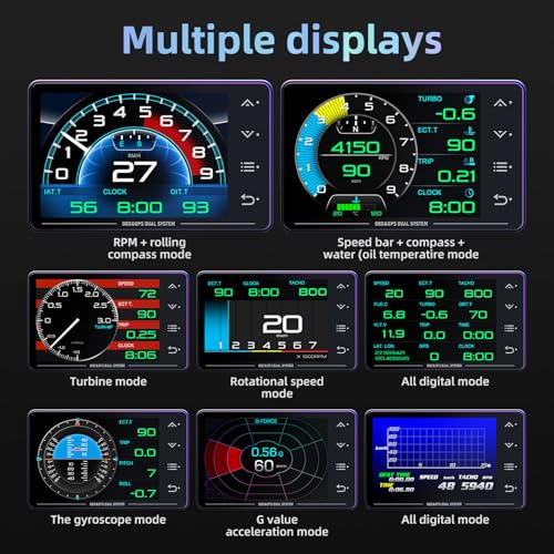 MH Obd2 Gauge Display Heads Up Display 4.3-inch TFT LCD Screen Multi-Function Digital HUD Gauge Cluster with Speed RPM Boost for All Car