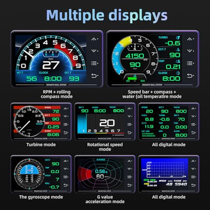 MH Obd2 Gauge Display Heads Up Display 4.3-inch TFT LCD Screen Multi-Function Digital HUD Gauge Cluster with Speed RPM Boost for All Car