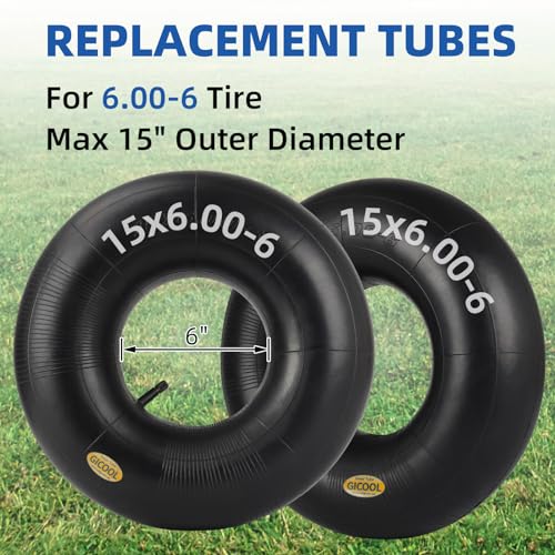 GICOOL 15x6.00-6 Lawn Mower Tire Inner Tubes, TR-13 Valve Stem, 2 Pack - size: 15x6.00-6,TR-13