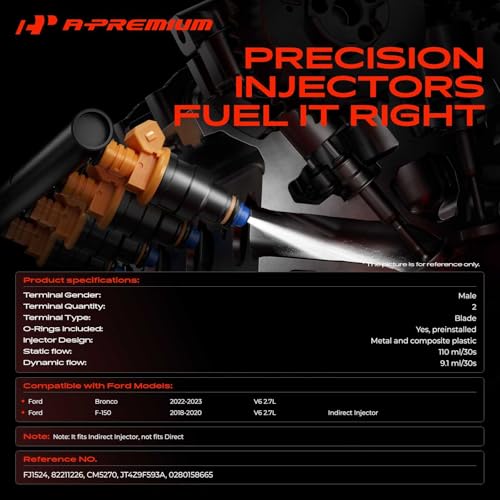 A-Premium 4 Holes Set of 6 Fuel Injectors Compatible with Ford