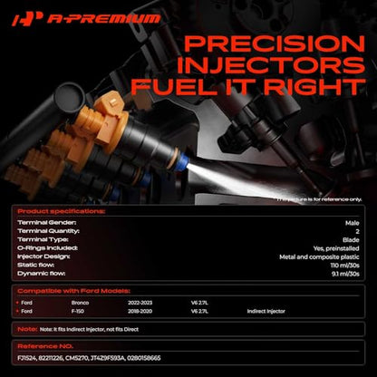 A-Premium 4 Holes Set of 6 Fuel Injectors Compatible with Ford