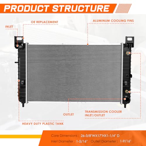 DPI-2334 28" Aluminum Radiator Compatible with 1999-2007 Chevy Silverado GMC Sierra Suburban Yukon Escalade 4.3L 4.8L 5.3L AT, Factory Replacement 1-Row Cooling Radiator - color: 28" 99-07 Silverado/Sierra/Suburban/Yukon/Tahoe