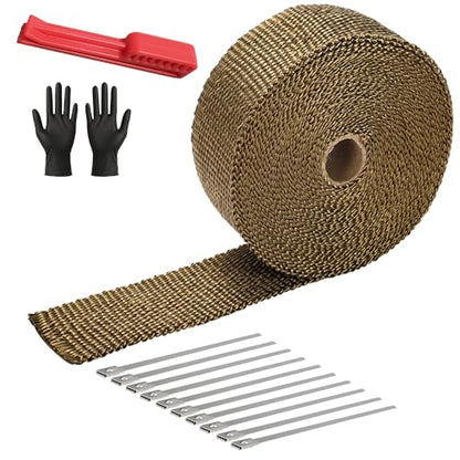 Exhaust Heat Wrap Roll 2" x 50' Titanium Fiberglass Heat Shield Tape 1 Rolls 5cm x 15m with 10pcs Stainless Ties and A Measure Tool for Motorcycle Car Truck - style: Titanium50' /1roll