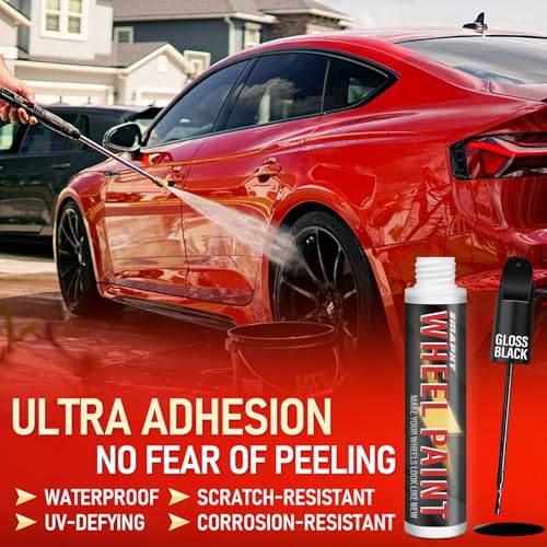 Gloss Black Rim Touch Up Paint, Rim Paint for Curb Rash & Scratch, Car Rim Curb Rash Repair Kit for Alloy, Enamel, Metal, Universal Black Automotive Touch Up Paint Pen (1 fl oz) - color: Gloss Black