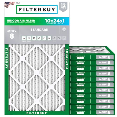 Filterbuy 10x24x1 Air Filter MERV 8 Dust & Allergy Defense (12-Pack) - style: 10x24x1