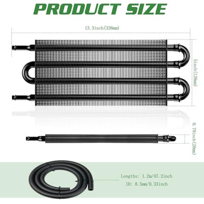 Universal 5/16" Transmission Oil Cooler Kit, Aluminium alloy 4 Pass Tube and Fin Oil Cooler Kit with Hose Mounting Kit, Black - color: Black, size: 4 Pass