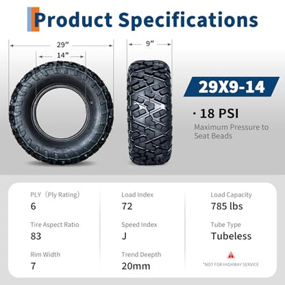29x9x14 ATV UTV Tires, 29 9 14 All-Terrain Tires,A102, 29x9-14 UTV ATV Tire for Off-Road, Mud, Dirt, Sand, Street Trail, 6PR Tubeless,2 Pack - size: 29X9-14, style: Pattern D