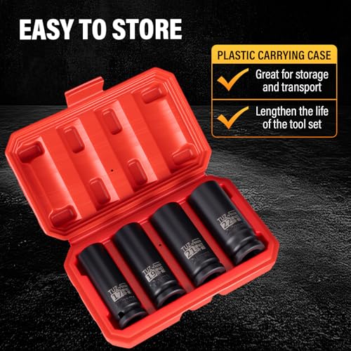 4 PCS 1/2 inch Drive Deep Impact Socket Set, Metric 17-19-21-22mm, 6-Point - size: 1/2" Deep 4pc