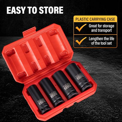 4 PCS 1/2 inch Drive Deep Impact Socket Set, Metric 17-19-21-22mm, 6-Point - size: 1/2" Deep 4pc