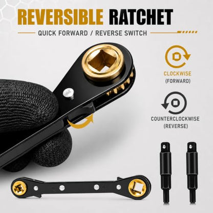 HVAC Service Wrench,3/16"-3/8" 5/16" x 1/4"Valve Wrench with Hex Adapters - style: 1 Wrench + 2 Hexagon Bit(Black)