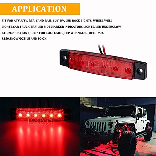 PSEQT 10 Pcs LED Rock Strip Lights Car Underglow Wheel Fender Well Lighting Kits Waterproof for Golf Cart Wrangler Offroad Truck RV UTV ATV Snowmobile (Red) - color: Red