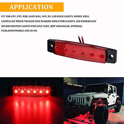 PSEQT 10 Pcs LED Rock Strip Lights Car Underglow Wheel Fender Well Lighting Kits Waterproof for Golf Cart Wrangler Offroad Truck RV UTV ATV Snowmobile (Red) - color: Red