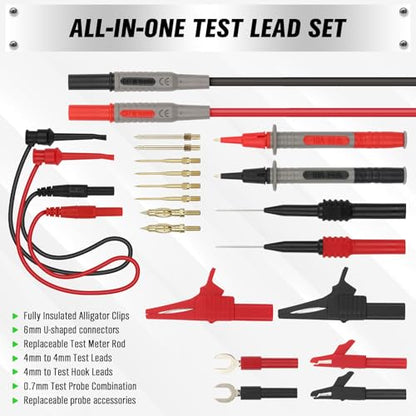 SWANLAKE 27-Piece Multimeter Test Leads Set, CAT.III 1000V / CAT.IV 600V Multimeter Probes with Alligator Clips, Needle Probe, Replaceable Probe Accessories, Soft PVC Volt Meter Lead - color: 27PCS Red&Black