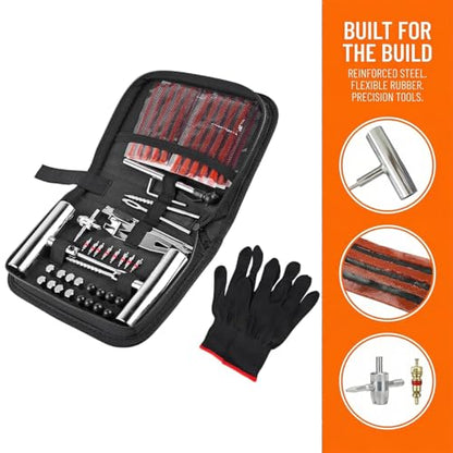 62PCS Car Tire Repair Kits, Heavy Duty Automotive Tire Plug Flats Patch Repair Tools Box Assortment to Fix Punctures, Vehicle Tubeless Patch Repairing Set, Universal Fit - size: 62PCS/Set