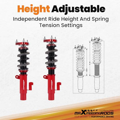 maXpeedingrods Coilovers for Volvo C30 FWD 2007-2013, for Volvo S40 FWD 2004-2012, V50 FWD 2005-2012, Height Adjustable Coilovers Suspension Kit, Preset Damping Shock Absorber Lowering Kit Red