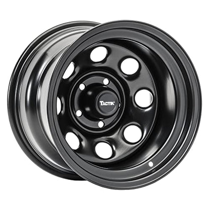 TACTIK Circle 8 Classic 15 Inch Solid Steel Wheel, Black - 15x10, 5x4.5 Bolt Pattern (-38.1mm Offset), 4" Backspace - Fits Jeep 1984-2006 Wrangler, Wagoneer, Comanche, Grand Cherokee TJ YJ MJ ZJ XJ LJ