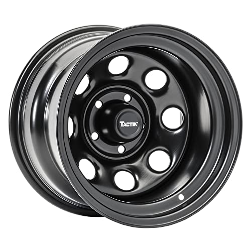 TACTIK Circle 8 Classic 17 Inch Solid Steel Wheel - 5x5 Bolt Pattern, 17x9 (-6.35mm Offset), 4.75 Inch Backspace - Satin Black Finish - Fits Jeep 2007-2022 Wrangler JK, JKU, JL, JLU & Gladiator JT