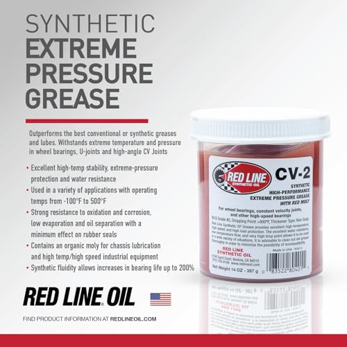 Red Line 80401 High Performance CV-2 Synthetic Grease Cartridge with Red Moly - 14 Ounce Jar (6 Pack) - size: 14 Ounce (Pack of 6)