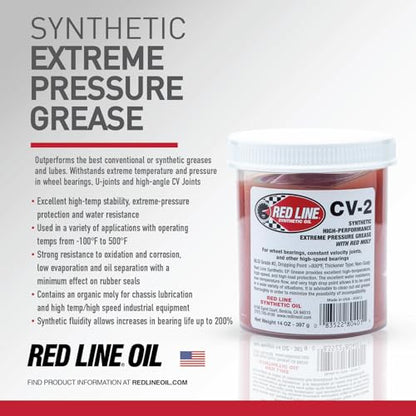 Red Line 80401 High Performance CV-2 Synthetic Grease Cartridge with Red Moly - 14 Ounce Jar (6 Pack) - size: 14 Ounce (Pack of 6)
