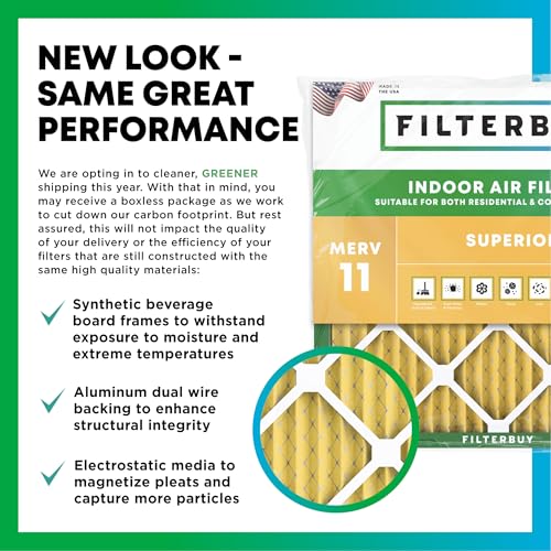 Filterbuy 16x25x5 Air Filter MERV 11 Pet & Allergy Defense (4-Pack) - style: 16x25x5 (Actual: 15.75 x 24.75 x 4.38)