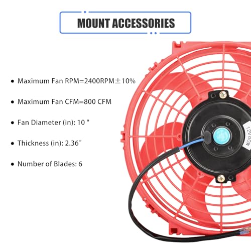 10" Electric Radiator Cooling Fan Assembly Kit 12V 80W，Red, 2 PCS - size: 10” -2PCS, style: Red