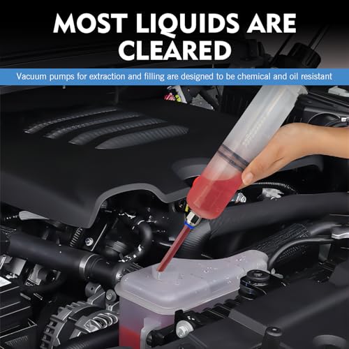 1 PC Fluid Extractor Pump, 200cc Oil Change Syringe with 2 Transparent Hose, Multi-purpose Manual Engine Oil Changer, Universal for Most Cars, Trucks, SUVs (White)