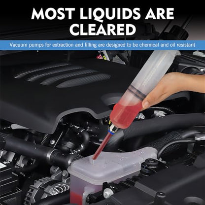 1 PC Fluid Extractor Pump, 200cc Oil Change Syringe with 2 Transparent Hose, Multi-purpose Manual Engine Oil Changer, Universal for Most Cars, Trucks, SUVs (White)