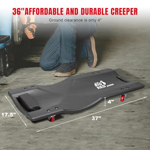 BIG RED 36" Rolling Garage Creeper, Shop Creeper Blow Molded Plastic Mechanic Cart with Padded Headrest with 4 Casters,350 LBS, Black,TR6240-P Torin - style: Creeper-36inch-Grey