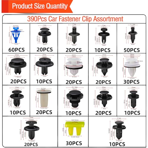 390Pcs Subaru Car Plastic Rivets Fasteners Push Retainer Kit,18 Most Popular Sizes Auto Push Pin Rivets, for Subaru Toyota Body Interior and Exterior Retainer Fastener Clip