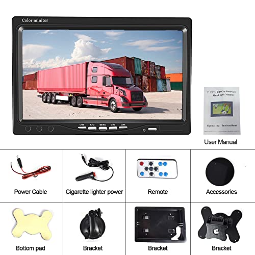 Hikity 7'' Vehicle Backup Camera Monitor Only Quad Split LCD Display Screen - size: 7 Inch+Car Charger