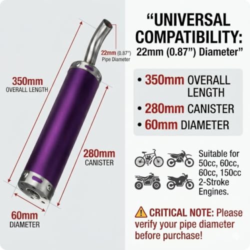 BADASS SHARKS 22mm Exhaust Muffler 2-Stroke 50cc-150cc Dirt Bikes Scooter - color: Purple