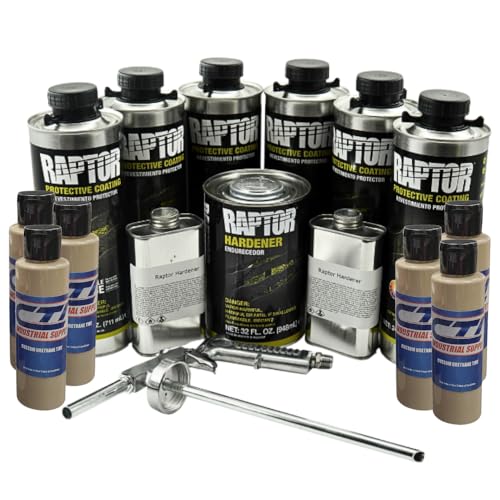 Raptor Truck Bed Liner Kit with Colored Sand Brown #30277 Tint and Spray Gun - 6 Liters - Protective Spray On Paint for Coating Trucks, Tailgates, Vehicle Undercoating - Tintable Bedliner Formula