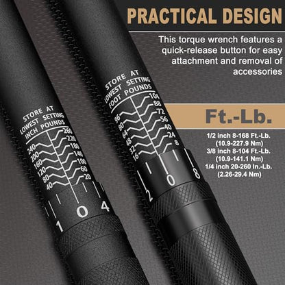 35PCS 1/4" 3/8" 1/2" Drive Click Torque Wrench, 72 Teeth Dual-Direction Adjustable, ±3% Accuracy Click Torque Wrench Set for Car, Motorcycle Maintenance - size: 35pcs
